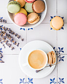 Coffee and colourful macaroons