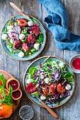 Blood orange salad with beetroot, red onions and mozzarella