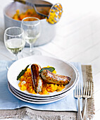 Italian sausages with sage, chilli and butternut mash