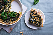 Vegan spinach quiche with pine nuts