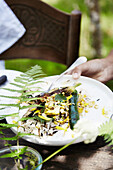 Rice salad with grilled zucchini and sweetcorn