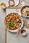 Vegan white chickpea and bean salad with garlic and paprika
