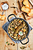 Vegan lentil stew with vegetable sausage