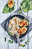 Veganes Kohlrabischnitzel mit Reissalat