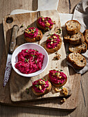 Beetroot dip with caramelized nuts