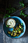 Roasted Brussels sprouts with basil cream