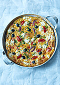 Omelette with tomatoes, olives, red onions and feta cheese
