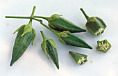 Okra, whole and cut open