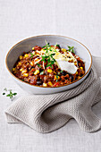 Veggie chilli con carne with sweetcorn and chocolate