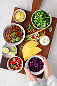 Colourful black bean tacos with vegetarian mince