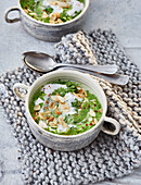 Pea soup with chervil and roasted almonds