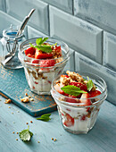 Vegan trifle with strawberries and coconut cream
