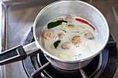 Preparing Thai chicken curry