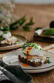 Rye toast with cottage cheese and poached egg