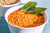 Red lentils with bay leaves