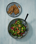 Vegan Kale Salad with Pomegranate and Crispy Topping