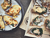 Oysters Rockefeller (Oysters au gratin with spinach, USA)