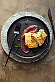 Catfish Fillets with red cabbage cream