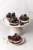 Small blackberry tarts with an energy base, lemon skyr and blackberry jelly