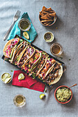 Fisch-Tacos, Tacos mit slow roasted Schweineschulter und Steak-Tacos