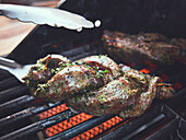 Grilled lamb fillet with herb infused oil marinade