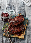 Grilled barbecued veal chops