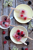 popsicles with elderflowers and fruit