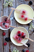 Icepops mit Holunderblüten und Früchten