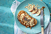 toast with oatmeal, almond butter, and apple