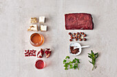 Ingredients for venison loin with nut crust