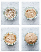 Making sourdough - day 1, day 2, days 3, and 4