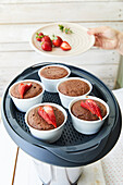 Chocolate souffle with strawberry