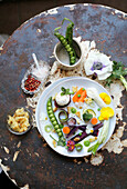 Romantic Spring vegetable salad with flowers