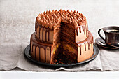 Two-tier chocolate cake with orange liqueur