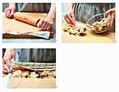 Making vegan sage and pear strudel