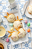 Easter bunny cardamom and cinnamon rolls with orange glaze
