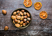 Almonds and hazelnuts in a bowl