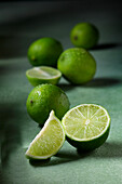 Whole, half and quartered limes