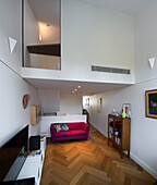 Interior with mezzanine, study and bedroom upstairs