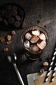 Iced coffee with ice cubes