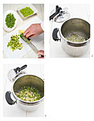Orzotto - Preparing pearl barley with green vegetables