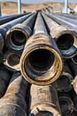 Heavy duty drill pipe on a pipe rack
