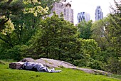 Homeless person in New York Central Park
