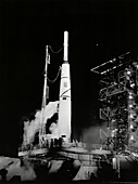 Pioneer I spacecraft on the launch pad