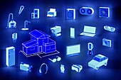 Internet of things surrounding a house, illustration