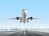 Passenger aeroplane taking off, illustration