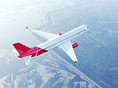 Passenger aeroplane flying, illustration