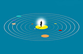Businessman at centre of solar system, illustration