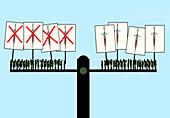 Debate about vaccination, conceptual illustration