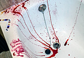 Blood in a bathroom crime scene, conceptual image